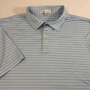 Peter Millar Mens XXL Light Blue Stripe Golf Polo Shirt Cotton Casual Classic